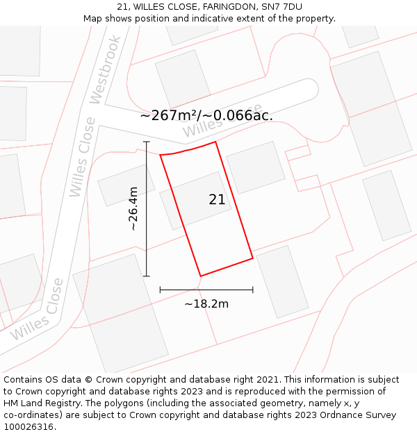 21, WILLES CLOSE, FARINGDON, SN7 7DU: Plot and title map