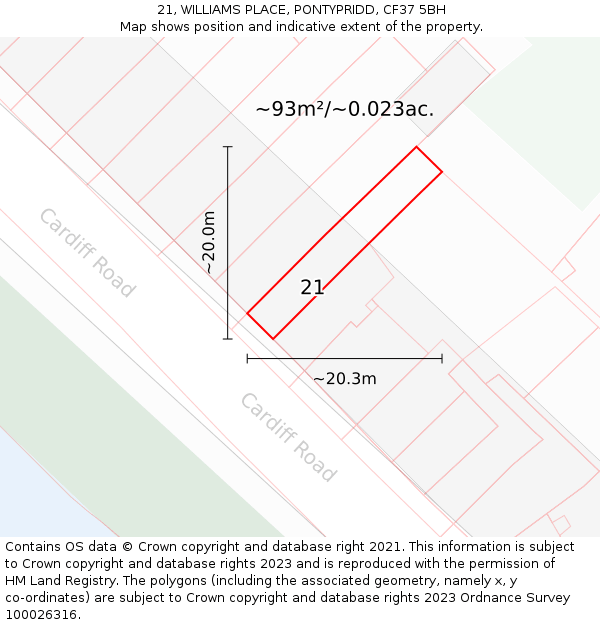 21, WILLIAMS PLACE, PONTYPRIDD, CF37 5BH: Plot and title map