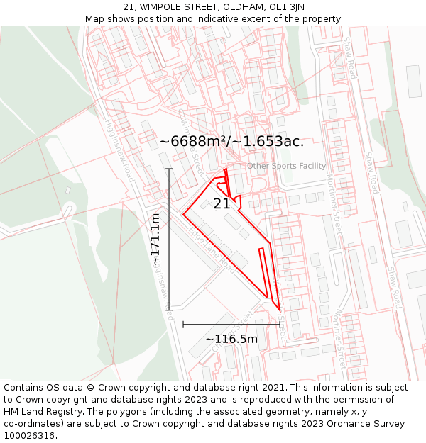 21, WIMPOLE STREET, OLDHAM, OL1 3JN: Plot and title map