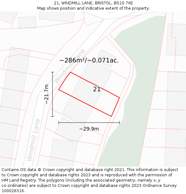 21, WINDMILL LANE, BRISTOL, BS10 7XE: Plot and title map