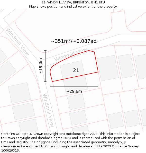 21, WINDMILL VIEW, BRIGHTON, BN1 8TU: Plot and title map