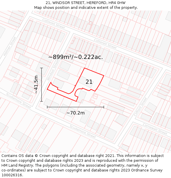 21, WINDSOR STREET, HEREFORD, HR4 0HW: Plot and title map