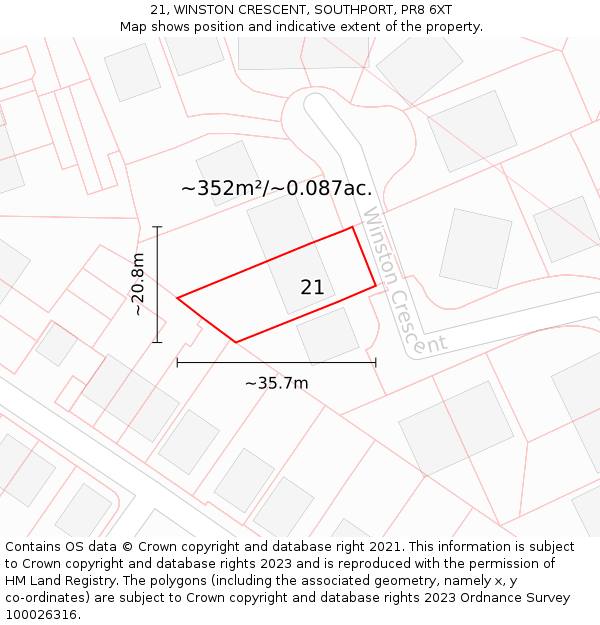 21, WINSTON CRESCENT, SOUTHPORT, PR8 6XT: Plot and title map