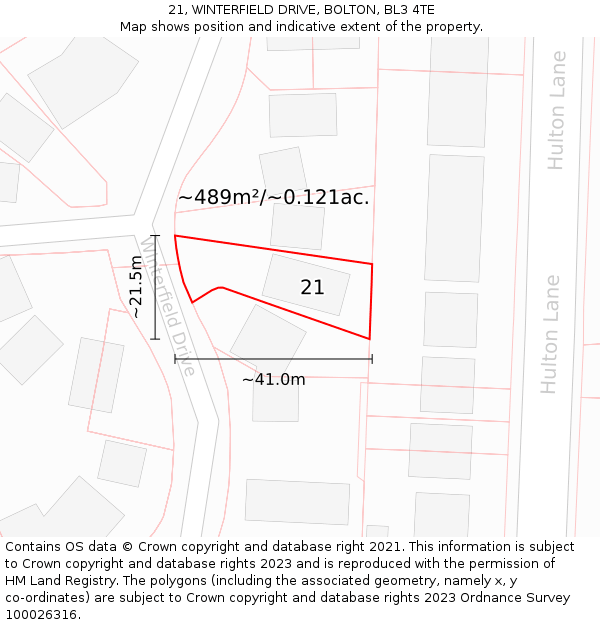 21, WINTERFIELD DRIVE, BOLTON, BL3 4TE: Plot and title map