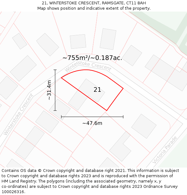 21, WINTERSTOKE CRESCENT, RAMSGATE, CT11 8AH: Plot and title map