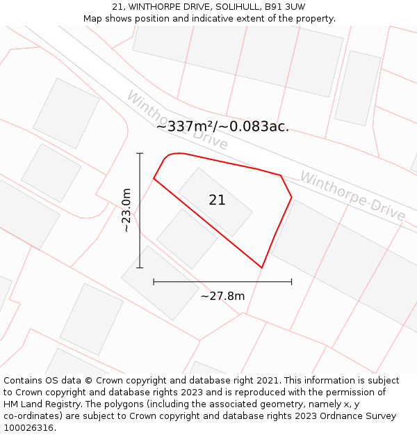 21, WINTHORPE DRIVE, SOLIHULL, B91 3UW: Plot and title map