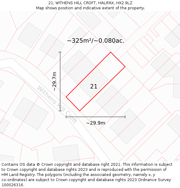 21, WITHENS HILL CROFT, HALIFAX, HX2 9LZ: Plot and title map