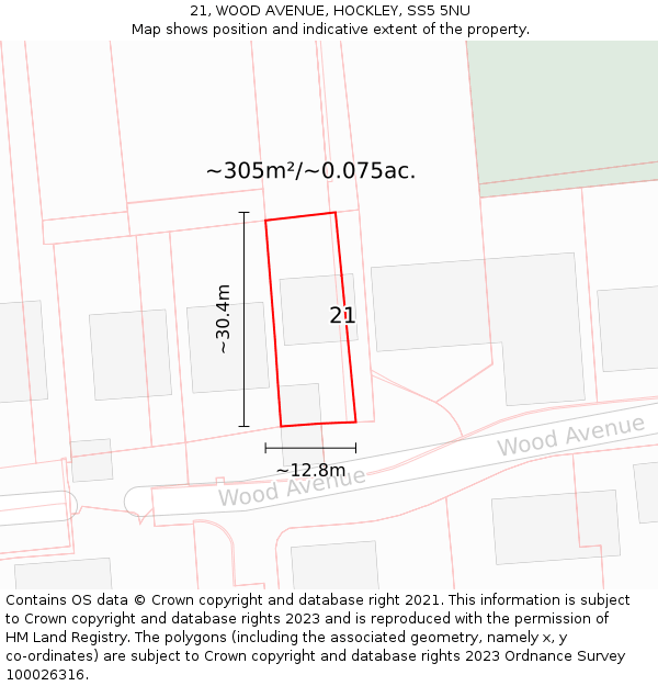 21, WOOD AVENUE, HOCKLEY, SS5 5NU: Plot and title map