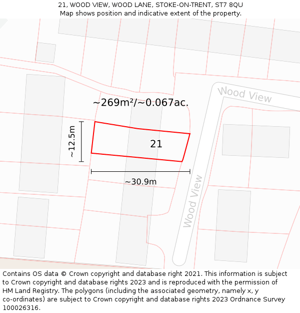 21, WOOD VIEW, WOOD LANE, STOKE-ON-TRENT, ST7 8QU: Plot and title map