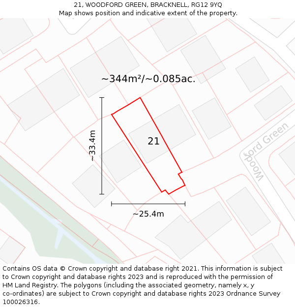 21, WOODFORD GREEN, BRACKNELL, RG12 9YQ: Plot and title map