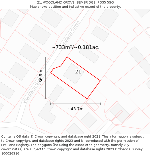 21, WOODLAND GROVE, BEMBRIDGE, PO35 5SG: Plot and title map