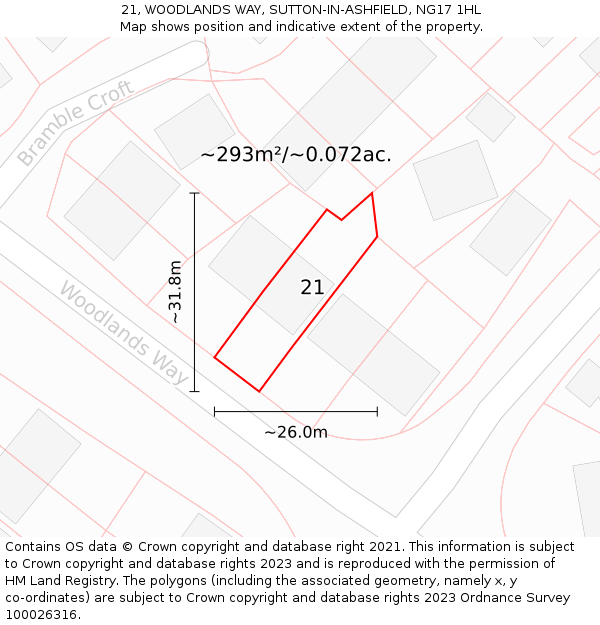 21, WOODLANDS WAY, SUTTON-IN-ASHFIELD, NG17 1HL: Plot and title map