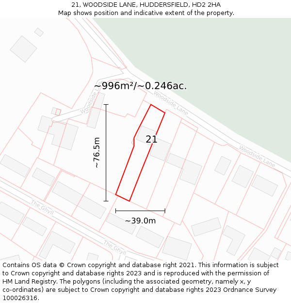 21, WOODSIDE LANE, HUDDERSFIELD, HD2 2HA: Plot and title map