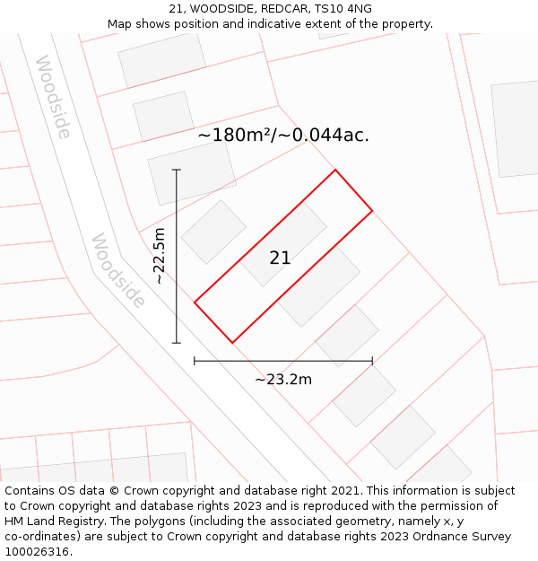 21, WOODSIDE, REDCAR, TS10 4NG: Plot and title map