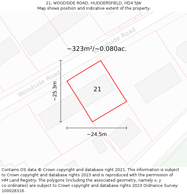 21, WOODSIDE ROAD, HUDDERSFIELD, HD4 5JW: Plot and title map