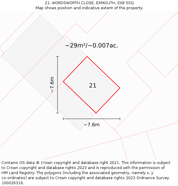 21, WORDSWORTH CLOSE, EXMOUTH, EX8 5SQ: Plot and title map