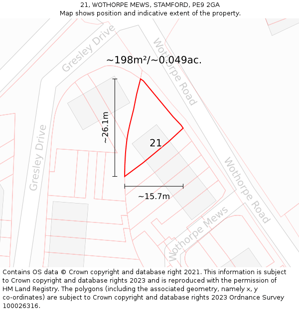 21, WOTHORPE MEWS, STAMFORD, PE9 2GA: Plot and title map