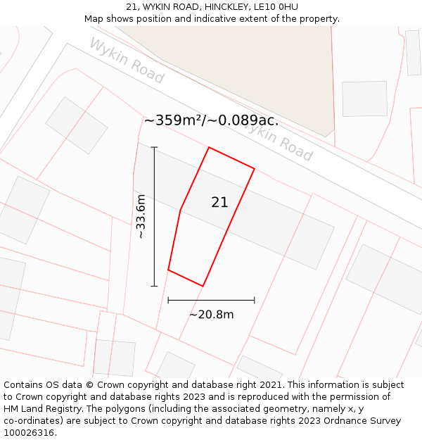 21, WYKIN ROAD, HINCKLEY, LE10 0HU: Plot and title map