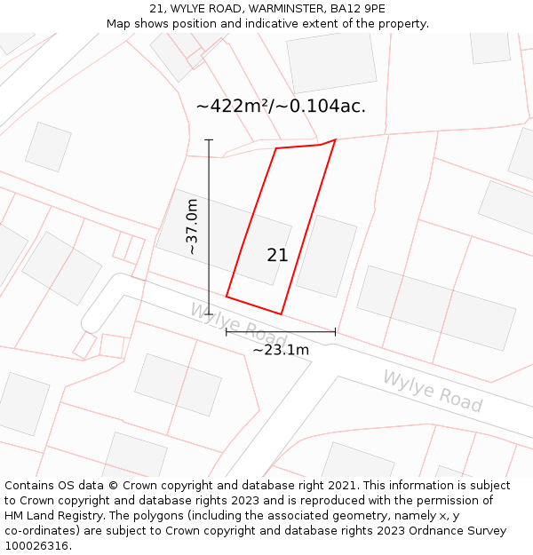 21, WYLYE ROAD, WARMINSTER, BA12 9PE: Plot and title map