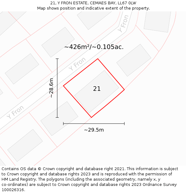 21, Y FRON ESTATE, CEMAES BAY, LL67 0LW: Plot and title map