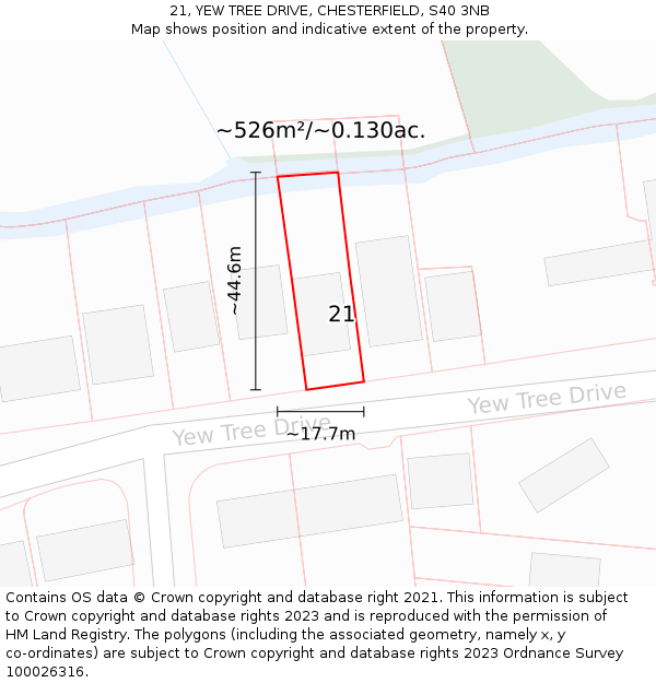 21, YEW TREE DRIVE, CHESTERFIELD, S40 3NB: Plot and title map