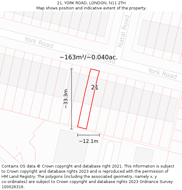 21, YORK ROAD, LONDON, N11 2TH: Plot and title map