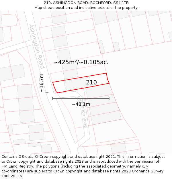 210, ASHINGDON ROAD, ROCHFORD, SS4 1TB: Plot and title map