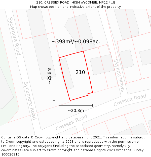 210, CRESSEX ROAD, HIGH WYCOMBE, HP12 4UB: Plot and title map