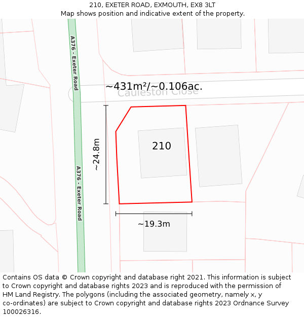 210, EXETER ROAD, EXMOUTH, EX8 3LT: Plot and title map