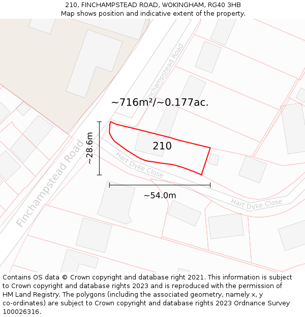 210, FINCHAMPSTEAD ROAD, WOKINGHAM, RG40 3HB: Plot and title map