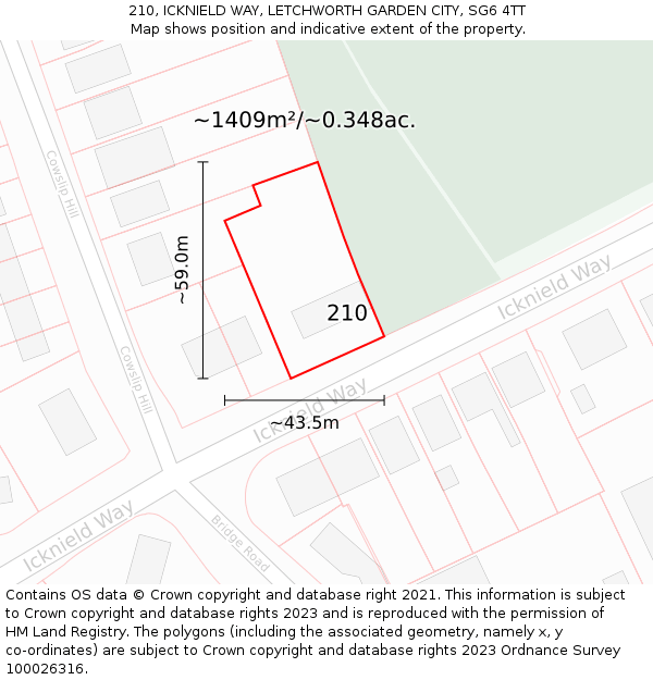 210, ICKNIELD WAY, LETCHWORTH GARDEN CITY, SG6 4TT: Plot and title map