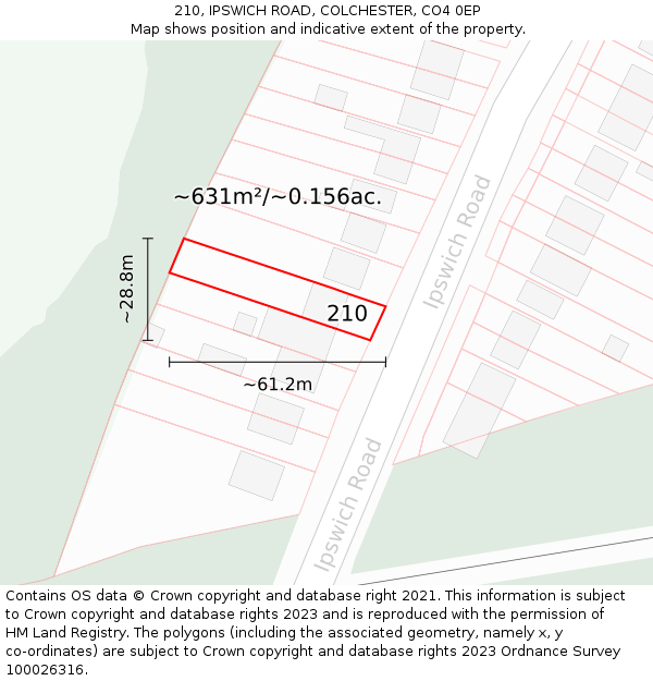 210, IPSWICH ROAD, COLCHESTER, CO4 0EP: Plot and title map