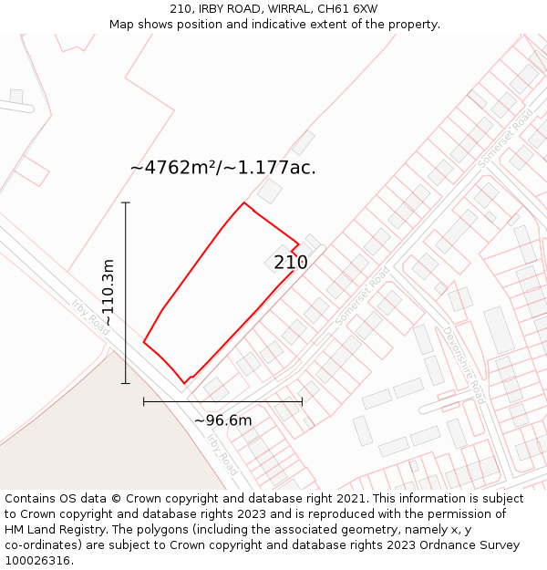 210, IRBY ROAD, WIRRAL, CH61 6XW: Plot and title map