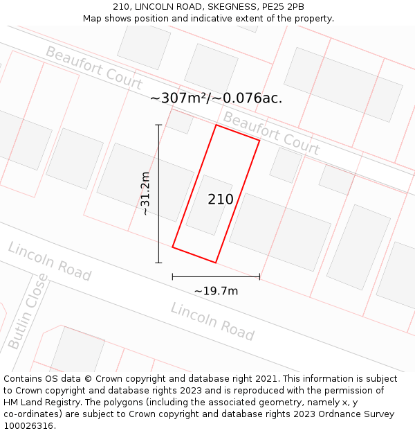 210, LINCOLN ROAD, SKEGNESS, PE25 2PB: Plot and title map