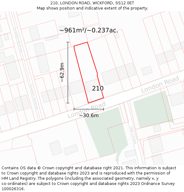 210, LONDON ROAD, WICKFORD, SS12 0ET: Plot and title map