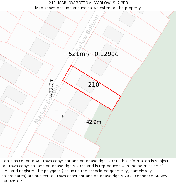 210, MARLOW BOTTOM, MARLOW, SL7 3PR: Plot and title map