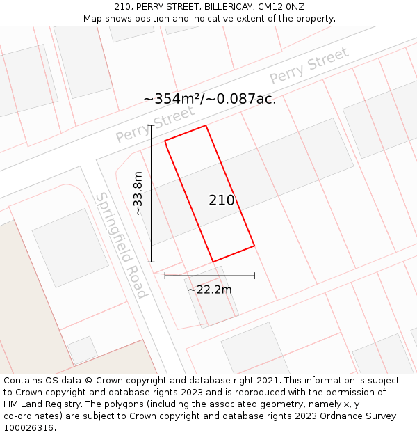 210, PERRY STREET, BILLERICAY, CM12 0NZ: Plot and title map