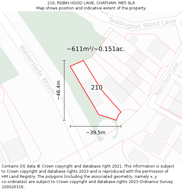 210, ROBIN HOOD LANE, CHATHAM, ME5 9LA: Plot and title map