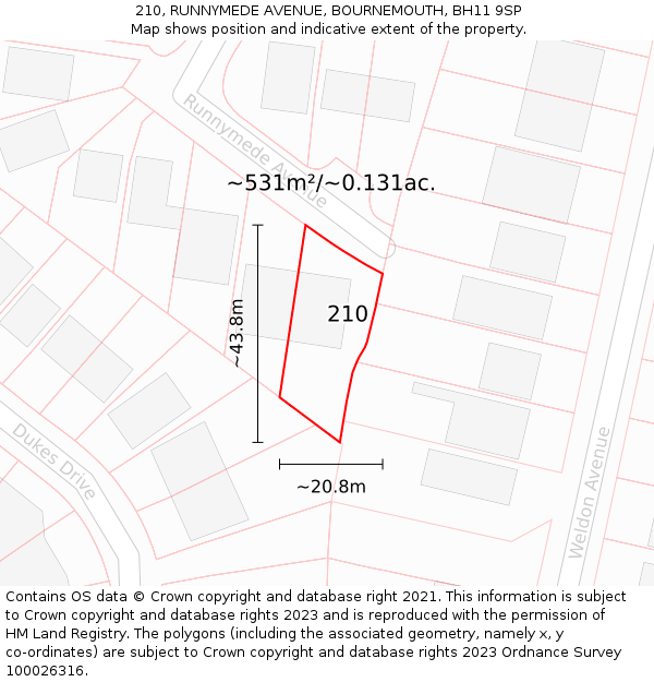 210, RUNNYMEDE AVENUE, BOURNEMOUTH, BH11 9SP: Plot and title map