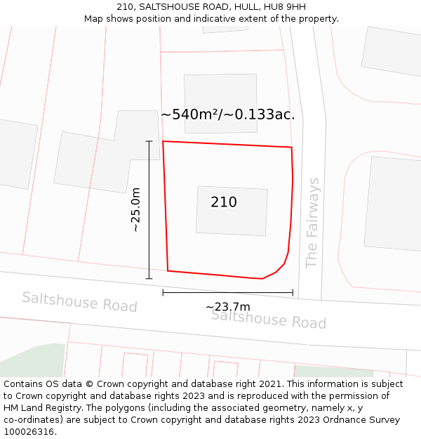 210, SALTSHOUSE ROAD, HULL, HU8 9HH: Plot and title map