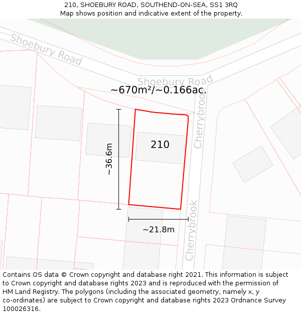 210, SHOEBURY ROAD, SOUTHEND-ON-SEA, SS1 3RQ: Plot and title map