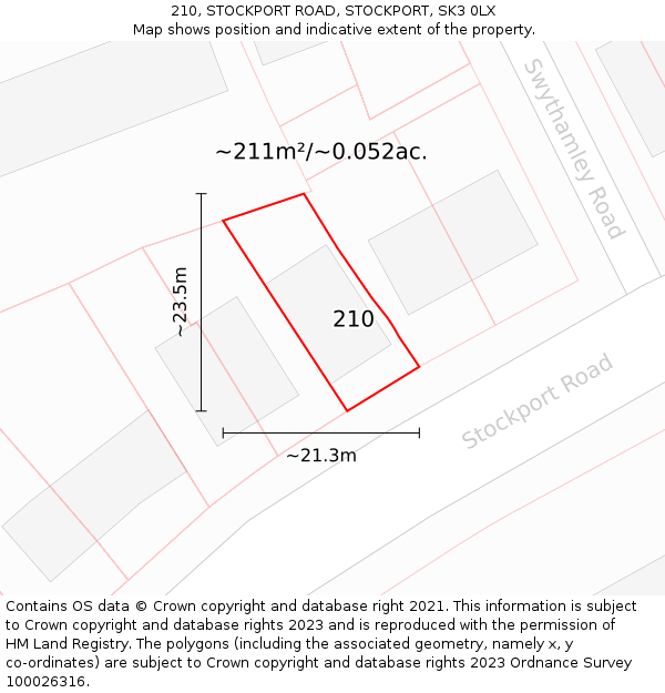 210, STOCKPORT ROAD, STOCKPORT, SK3 0LX: Plot and title map