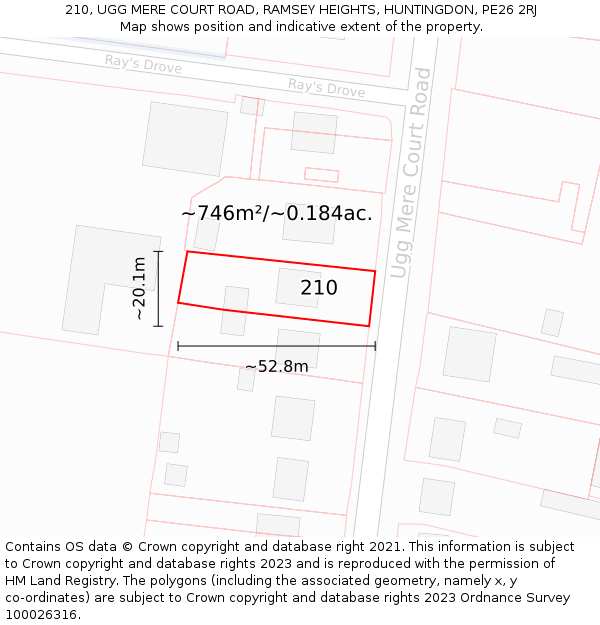 210, UGG MERE COURT ROAD, RAMSEY HEIGHTS, HUNTINGDON, PE26 2RJ: Plot and title map