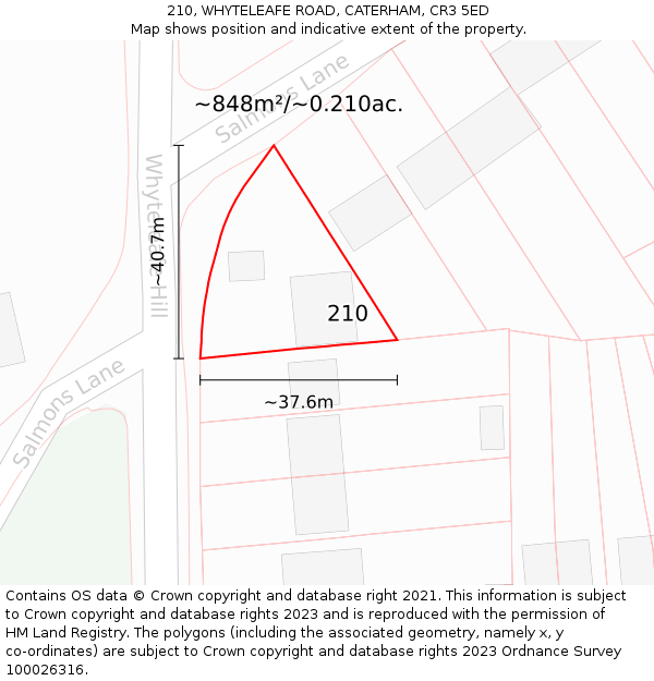 210, WHYTELEAFE ROAD, CATERHAM, CR3 5ED: Plot and title map