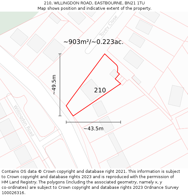 210, WILLINGDON ROAD, EASTBOURNE, BN21 1TU: Plot and title map