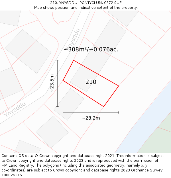 210, YNYSDDU, PONTYCLUN, CF72 9UE: Plot and title map