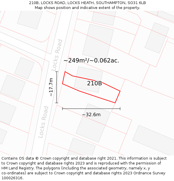 210B, LOCKS ROAD, LOCKS HEATH, SOUTHAMPTON, SO31 6LB: Plot and title map