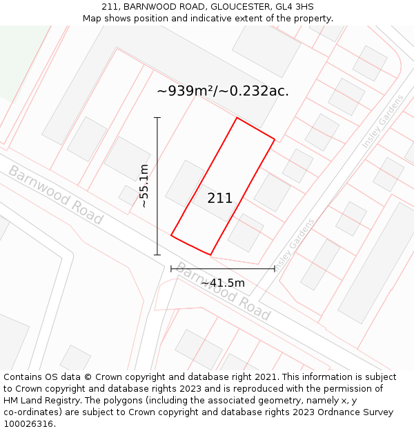 211, BARNWOOD ROAD, GLOUCESTER, GL4 3HS: Plot and title map