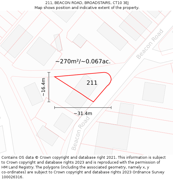 211, BEACON ROAD, BROADSTAIRS, CT10 3EJ: Plot and title map