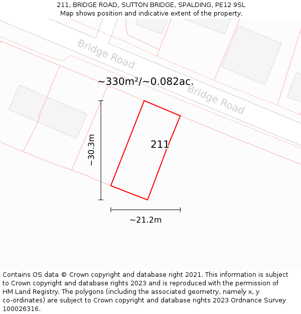 211, BRIDGE ROAD, SUTTON BRIDGE, SPALDING, PE12 9SL: Plot and title map